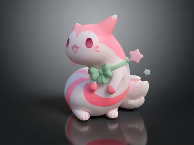 Cute Pink And White Game Movie Character With Green Bow And Star Decorated Tail 3d model