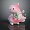 Cute Pink And White Game Movie Character With Green Bow And Star Decorated Tail