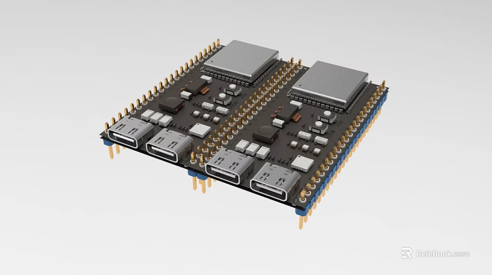 Industrial Equipment Circuit Board Module With Multiple Interfaces And Chips For Automation Control 3d model 