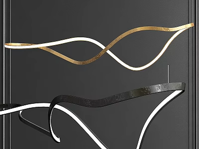 Modern Wavy Chandelier With Gold And Black Metal Curved Structure And LED Light Strips 3d model