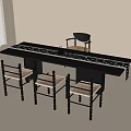 Modern Tea Table and Chairs With Black Frame Patterned Table Runner And White Seats 3d model
