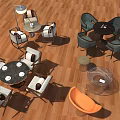 Stylish Interior With Various Table And Chair Sets On Wooden Floor