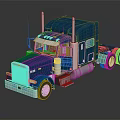 Blue Peterbilt Semi Truck With Chrome Details Dual Exhaust Pipes On Reflective Surface