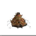 Tribal Tent Structure With Multi Layered Orange Fabric And Wooden Poles
