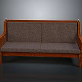 Vintage Wooden Bench With Woven Armrests Gray Fabric Backrest And Upholstered Seat
