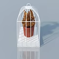 Decorative Bonsai Plant in Terracotta Pot on White Birdcage Shaped Stand with Brown Foliage