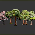 Colorful Decorative Tree Scene Components With Various Shapes And Green Pink Foliage