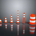 Orange and White Striped Traffic Cones in Various Sizes Arranged with Reflections 3d model