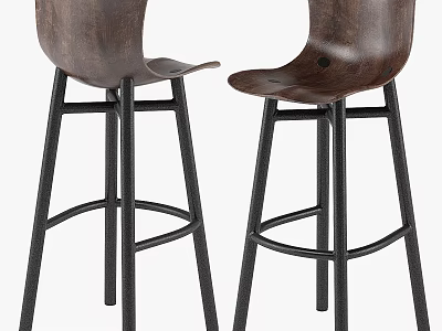 Modern Wooden Bar Stools With Sleek Black Metal Legs And Comfortable Curved Seats 3d model