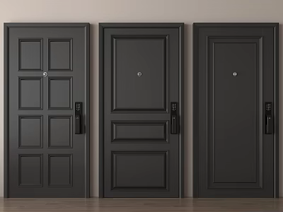 Black Security Doors With Various Panel Designs Door Handles And Locks 3d model