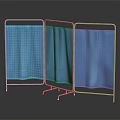Stylish Modern Blue Room Divider With Three Fabric Panels And Metal Frame