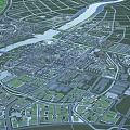 Aerial Planning of Urban Layout with River System Road Networks and Green Spaces