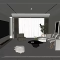 Minimalist Living Room Interior With Large TV Beige L Sofa Green Armchair And Potted Plant