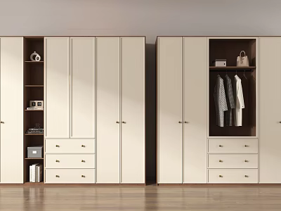 Modern White Wardrobe Featuring Drawers Open Shelves Hanging Clothes Handbag and Books 3d model