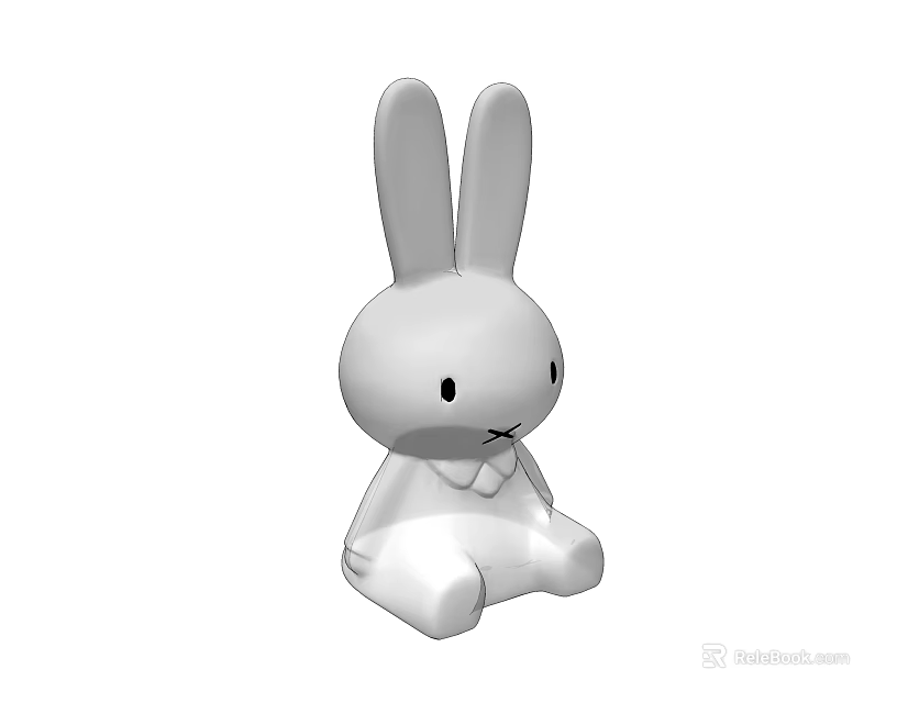 Cute White Rabbit Doll With Long Ears Sitting Position For Kids Toy 3d model 