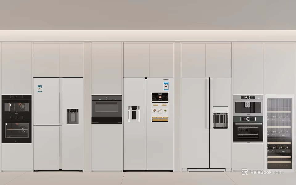 Modern Kitchen Interior Featuring Various Appliances Including Refrigerators Ovens And Cabinets 3d model