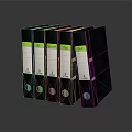 Black Office Folders with Green Labels Five in a Row Metal Rings for Document Organization 3d model