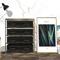Modern Entryway Console Cabinet with Black Wood Gold Metal Frame and Drawers