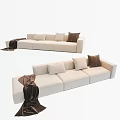 Modern Cream Sectional Sofa with Brown Throw Pillows and Soft Throw Blanket 3d model
