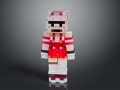 Pixelated Character Biological Design in Red Pink Striped Outfit Minecraft Style 3d model