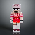Pixelated Character Biological Design in Red Pink Striped Outfit Minecraft Style