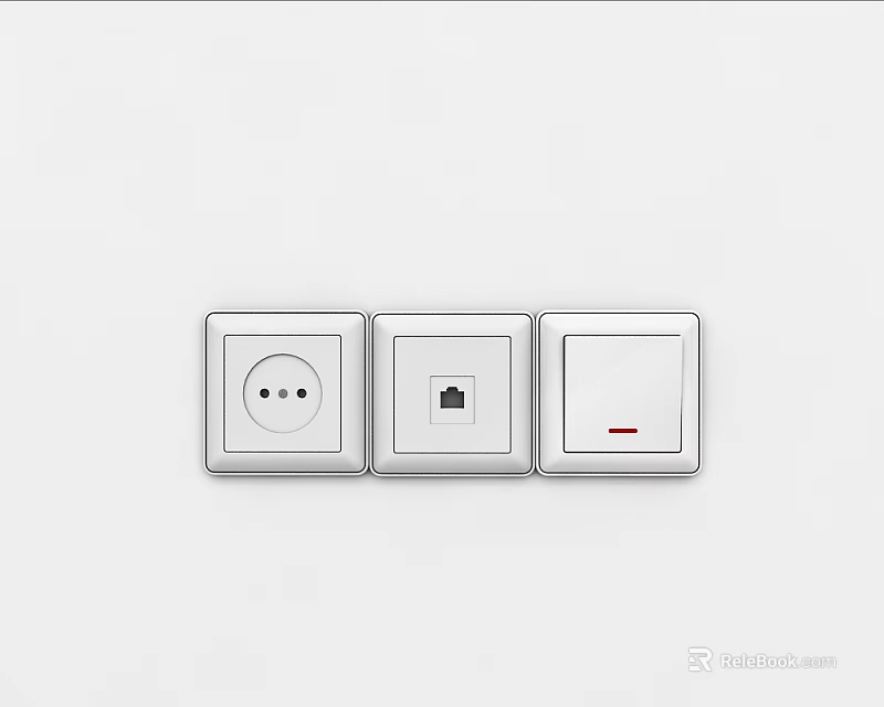White Triple Electrical Switch Panel With Power Socket And Light Switches 3d model 