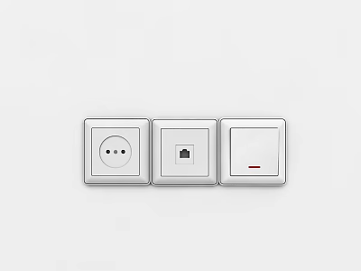 White Triple Electrical Switch Panel With Power Socket And Light Switches 3d model