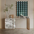 Modern Console Table With Marble Top Green Plant And Geometric Wall Decor 3d model