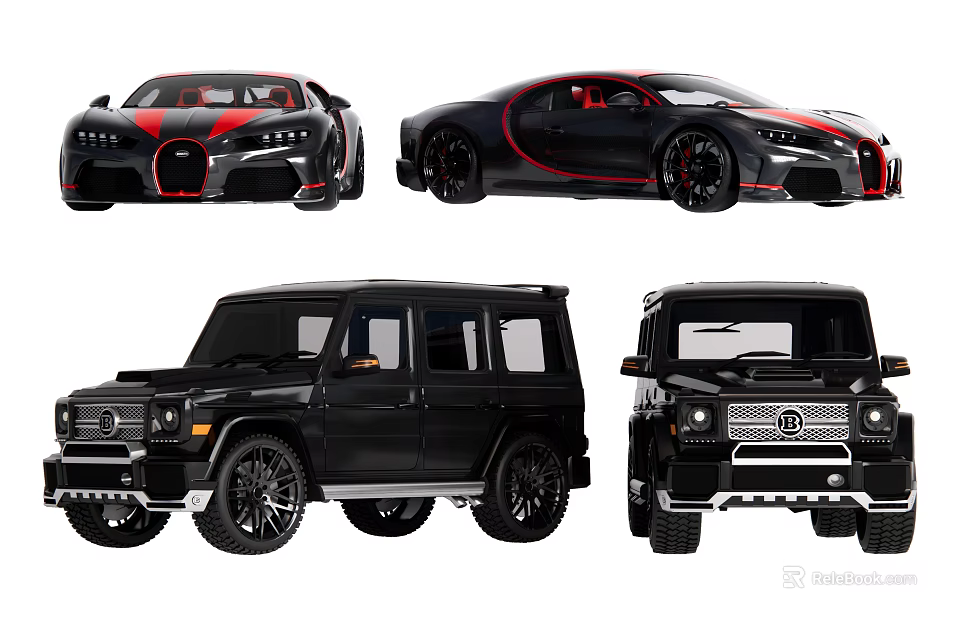 Luxury Black Sports Cars and SUVs with Red Accents Premium Design Details 3d model 
