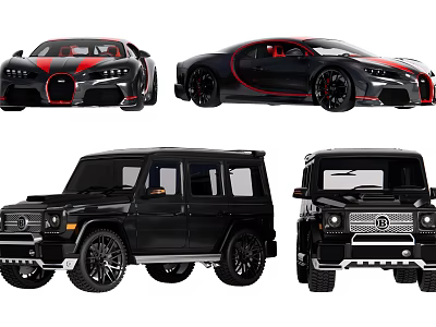 Luxury Black Sports Cars and SUVs with Red Accents Premium Design Details 3d model