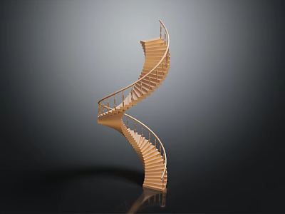 Modern Wooden Spiral Staircase With Elegant Design And Reflective Surface In Contemporary Space 3d model