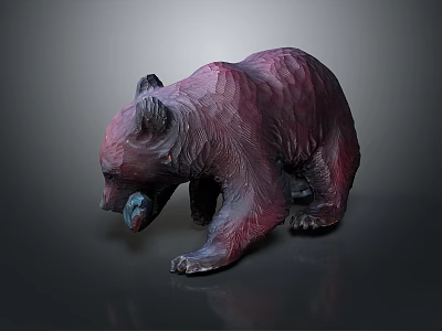 Purple Red Bear Sculpture With Textured Surface And Artistic Standing Pose 3d model