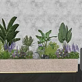Bonsai Potted Plants With Various Greenery Purple Flowers Yellow Lights And Rabbit Decor