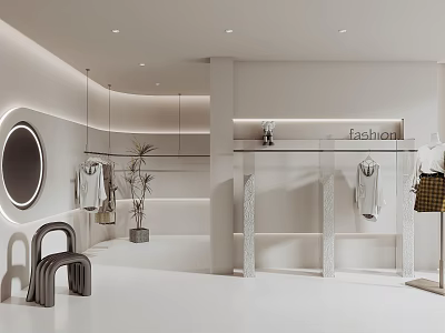 Modern Clothing Store Interior With Apparel Racks Mirror Lighting And Elegant Decor 3d model