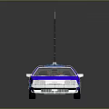 Classic Blue Two Door Car With Roof Mounted Antenna And Retro Styled Equipment