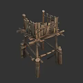 Rustic Wooden Tower Frame Structure With Planks And Support Beams Design 3d model