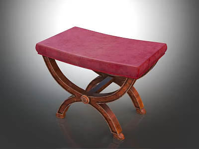 Elegant Red Upholstered Stool With Comfortable Padded Seat And Wooden Cross Legs 3d model