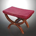 Elegant Red Upholstered Stool With Comfortable Padded Seat And Wooden Cross Legs