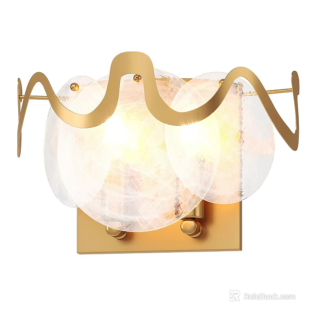 Modern Gold Chandelier with Wave Design Metal Frame and Round Transparent Glass Lampshades 3d model 