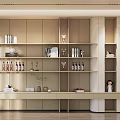 Modern Interior Display Storage Cabinet Shelf With Books Decorations And Wine Bottles