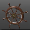 Vintage Wooden Ship Steering Wheel With Brass Accents And Gold Center