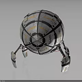 Spherical Space Probe With Metallic Surface And Gold Patterned Landing Support Legs