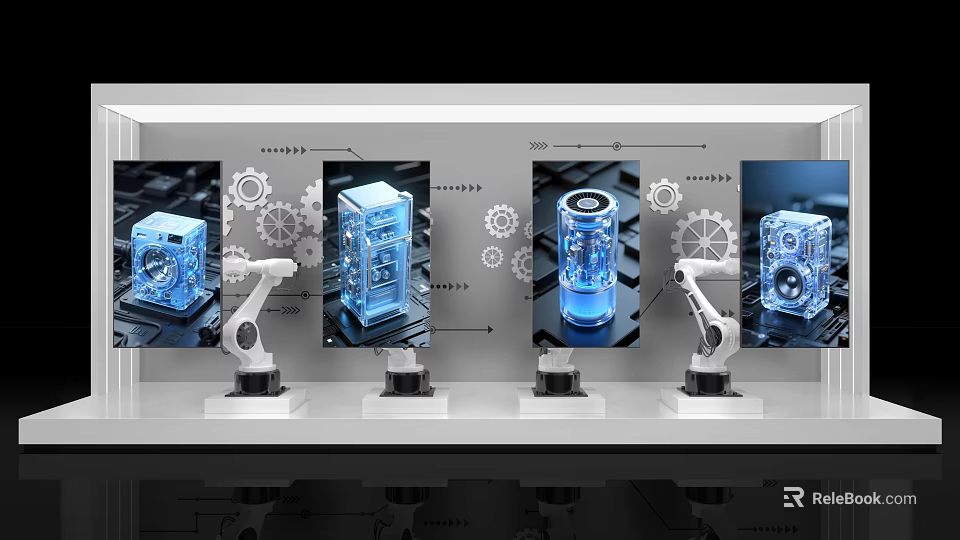 Industrial Equipment Automated Production Line Featuring Robotic Arms Gears And Blue Technological Components 3d model 