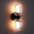 Modern Wall Lamp With Double Ribbed Glass Shades And Dark Metal Base