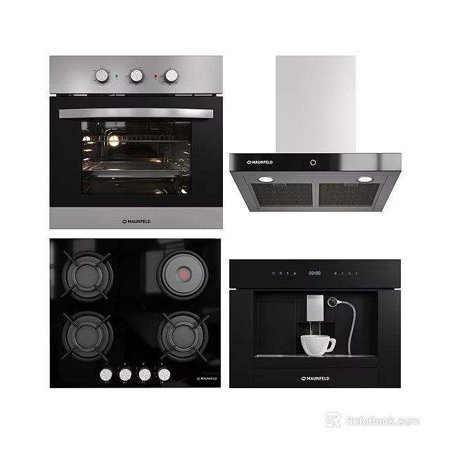 Essential Modern Kitchen Appliances Including Oven Cooker Hood Gas Stove And Coffee Maker 3d model 