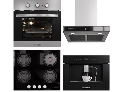 Essential Modern Kitchen Appliances Including Oven Cooker Hood Gas Stove And Coffee Maker 3d model