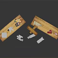 Wooden Workbench And Shelf Furniture Displaying Colorful Blocks Small Models Animal Figures