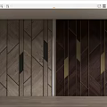 Light and Dark Wood Grain Wall Panels with Geometric Patterns and Black Golden Inlays