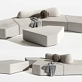 Modern Light Gray Modular Sectional Sofa With Soft Cushions Throw Blanket And Ottoman 3d model