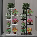 Multi Tiered Garden Plant Stands White Black With Green Flowering Plants 3d model